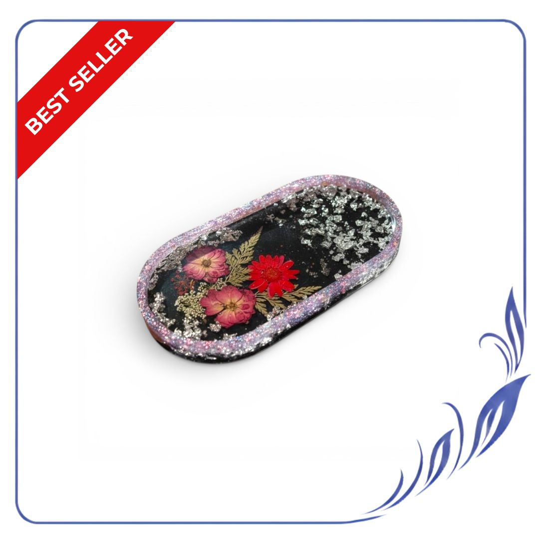 Handmade Resin Dried Flowers Decorative Tray