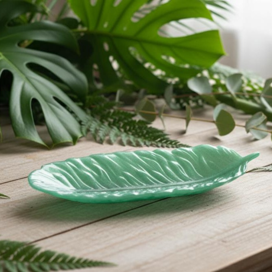 Handmade Green Resin Leaf Shape Decorative Tray