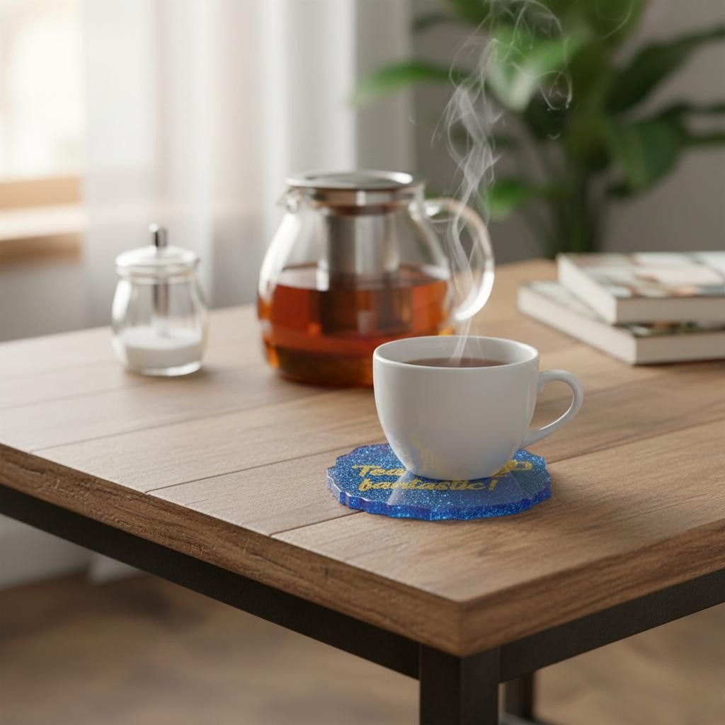 Handmade Blue Glitter Resin Tea Coaster Set