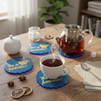Handmade Blue Glitter Resin Tea Coaster Set