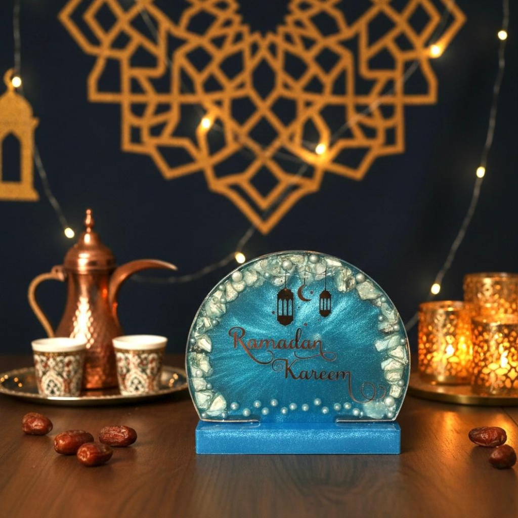 Handmade Blue Resin Ramadan Kareem Table Stand