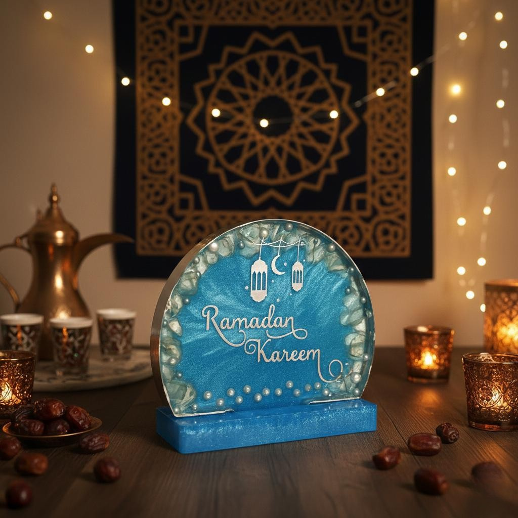 Handmade Blue Resin Ramadan Kareem Table Stand
