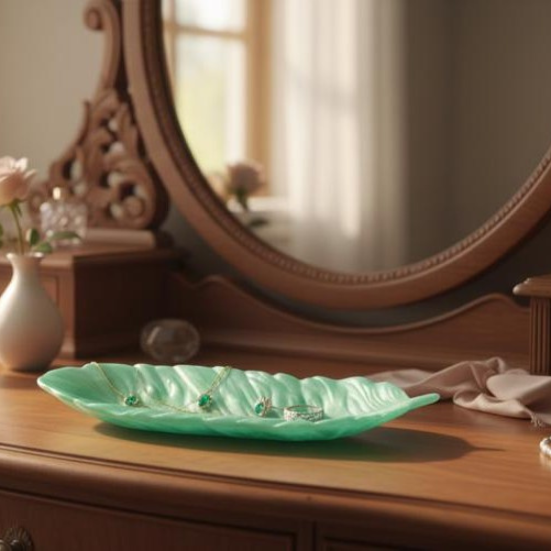 Handmade Green Resin Leaf Shape Decorative Tray