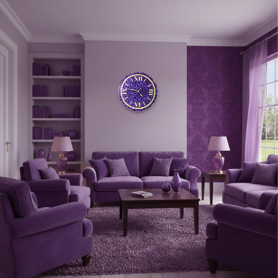 Handmade Purple Resin Wall Clock with Gold Roman Numerals
