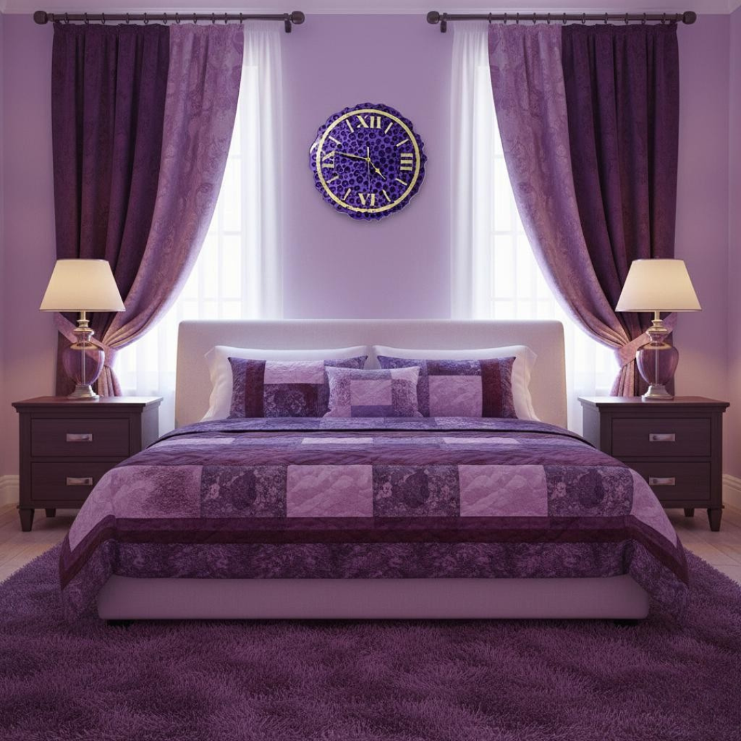 Handmade Purple Resin Wall Clock with Gold Roman Numerals