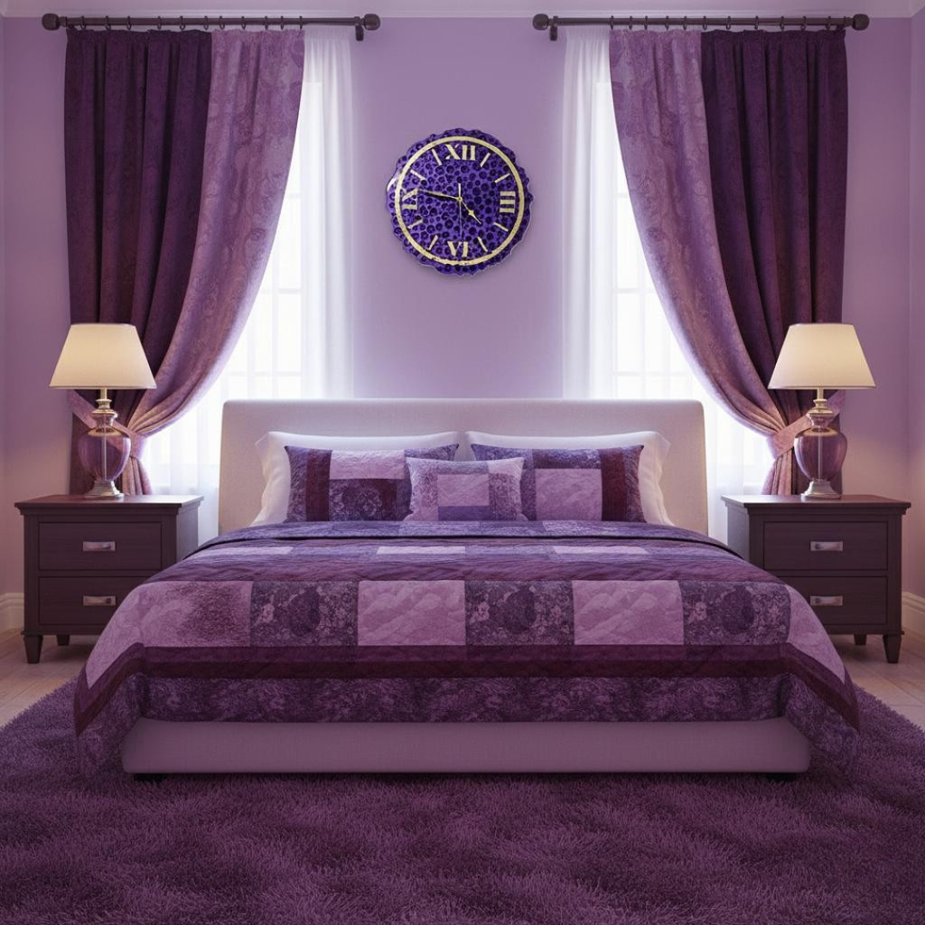 Handmade Purple Resin Wall Clock with Gold Roman Numerals