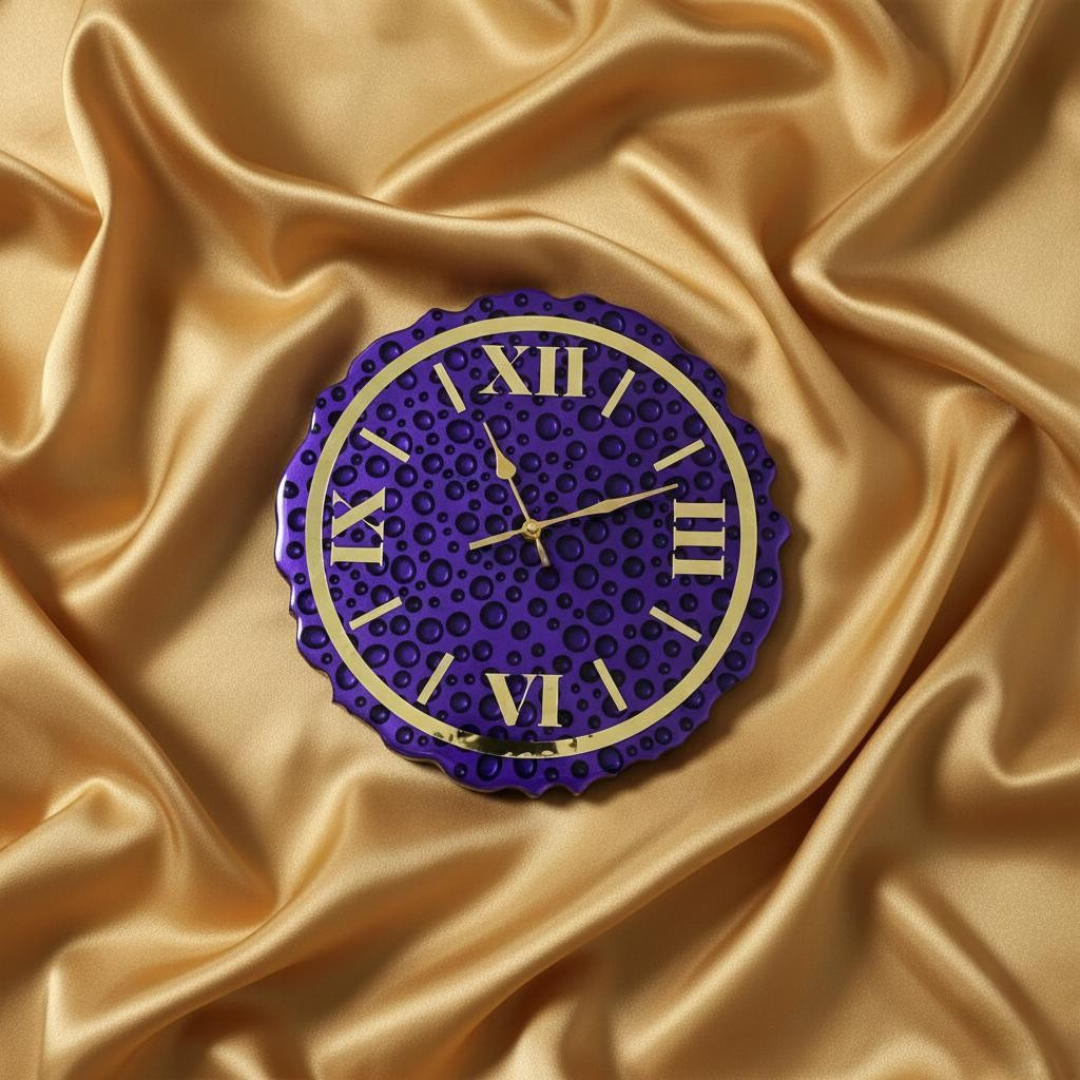 Handmade Purple Resin Wall Clock with Gold Roman Numerals