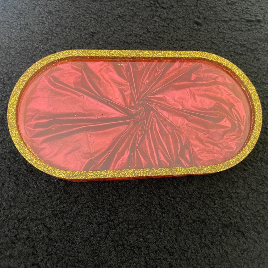 Handmade Red Gold Resin Vanity Organizer Tray