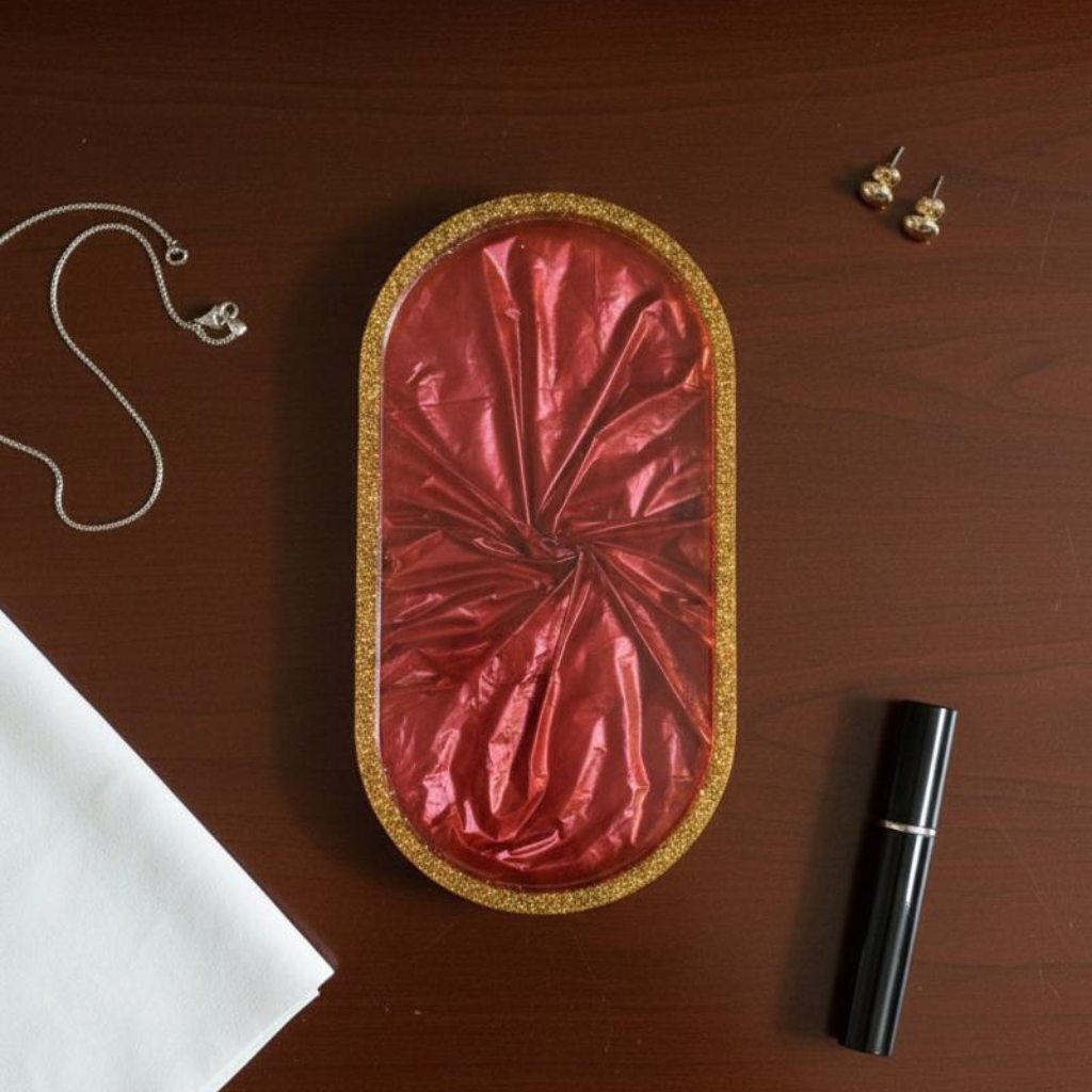 Handmade Red Gold Resin Vanity Organizer Tray