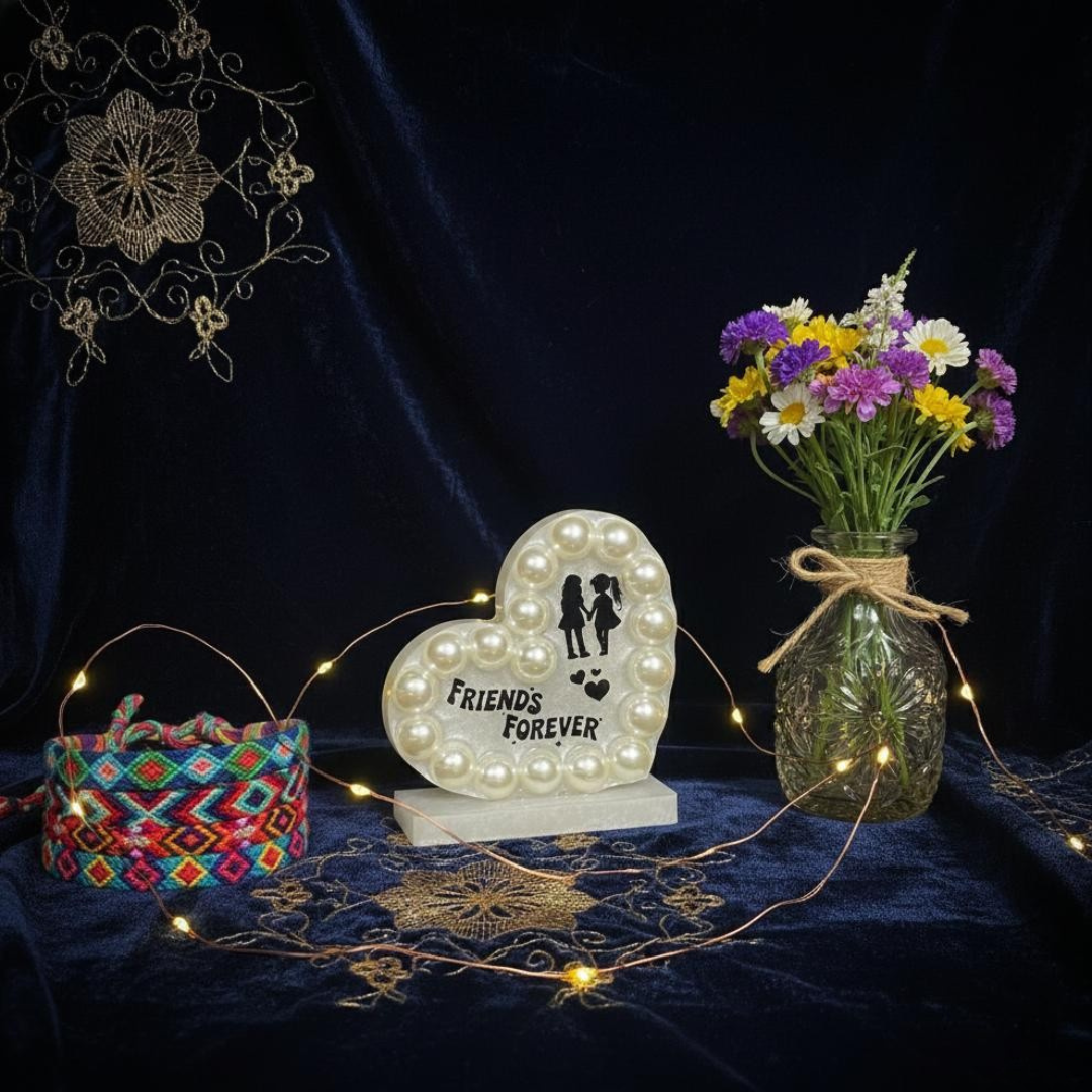 Handmade Resin Friends Forever Heart Pearl Table Stand
