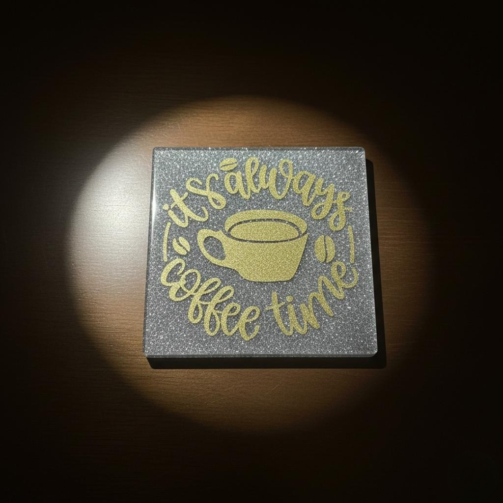 Handmade Silver Resin “It’s Always Coffee Time” Coaster