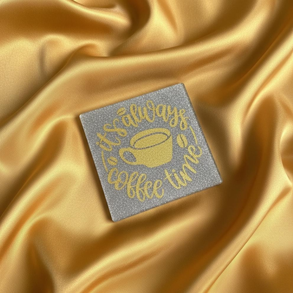 Handmade Silver Resin “It’s Always Coffee Time” Coaster