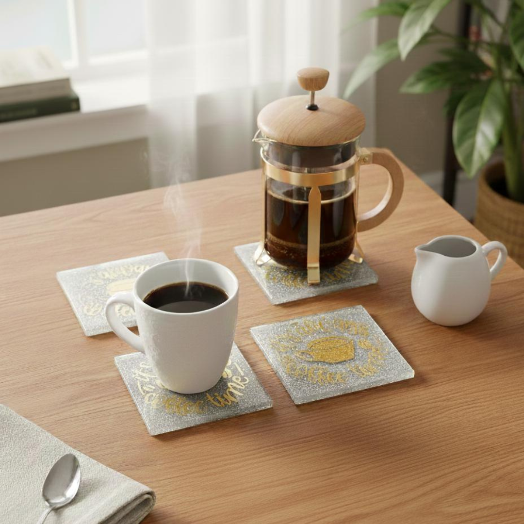 Handmade Silver Resin “It’s Always Coffee Time” Coaster