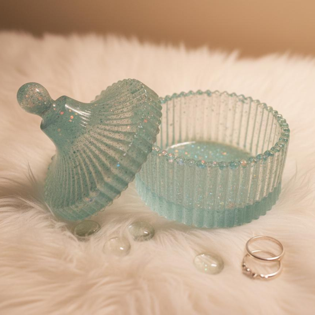 Handmade Green Glow Dark Resin Storage Box with Lid