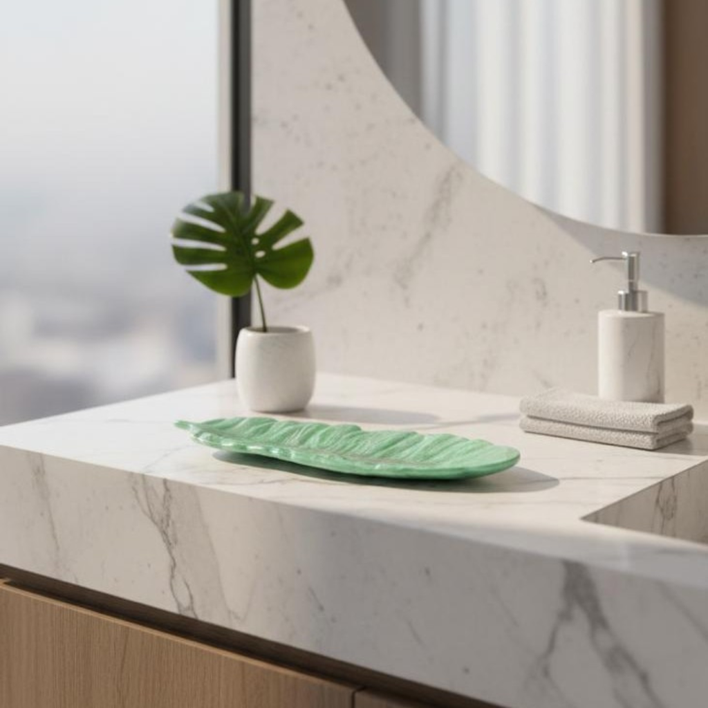 Handmade Green Resin Leaf Shape Decorative Tray