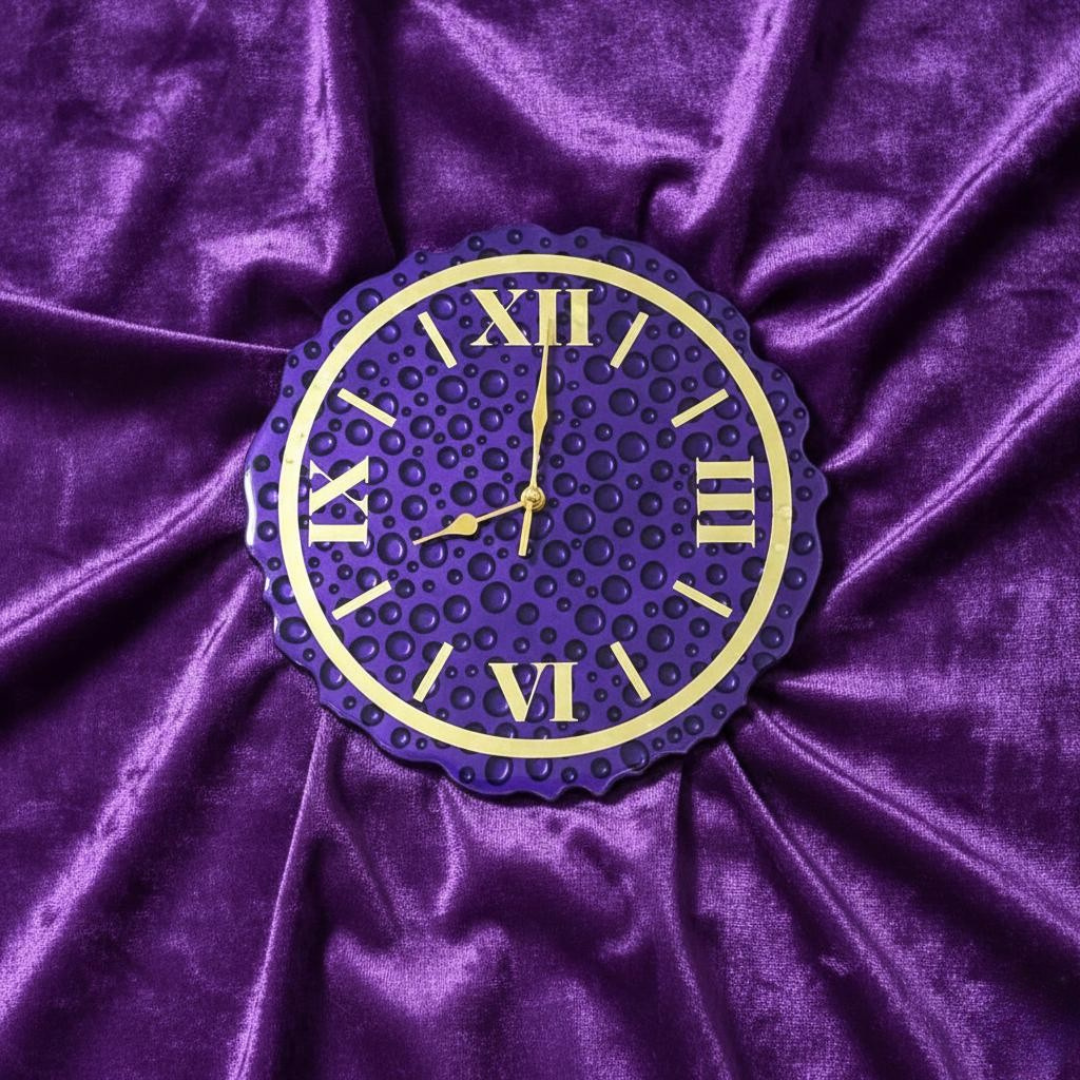 Handmade Purple Resin Wall Clock with Gold Roman Numerals