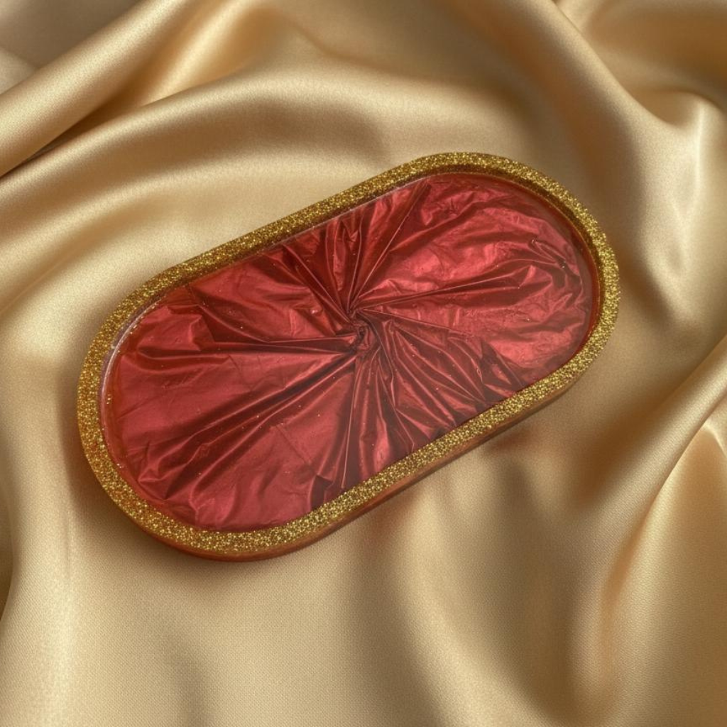 Handmade Red Gold Resin Vanity Organizer Tray