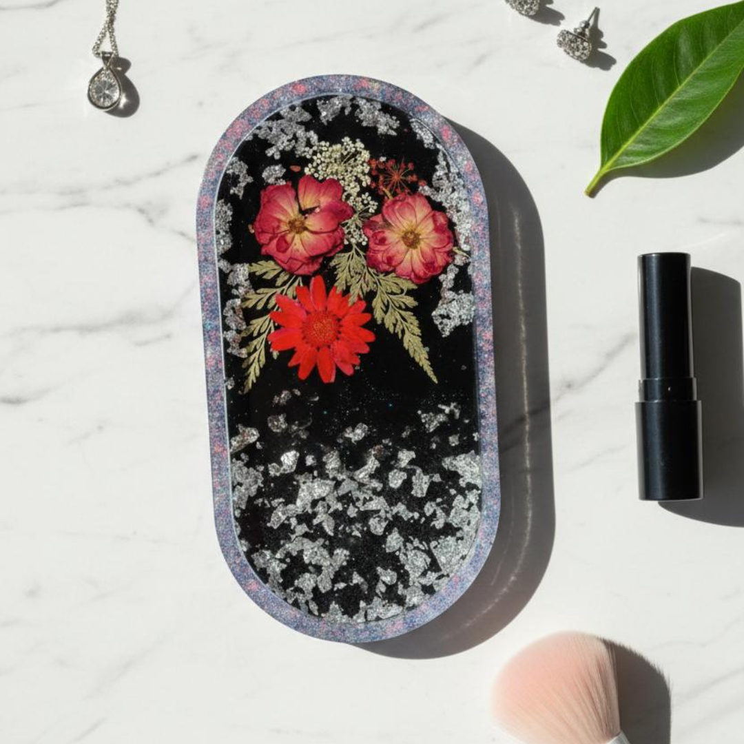 Handmade Resin Dried Flowers Decorative Tray