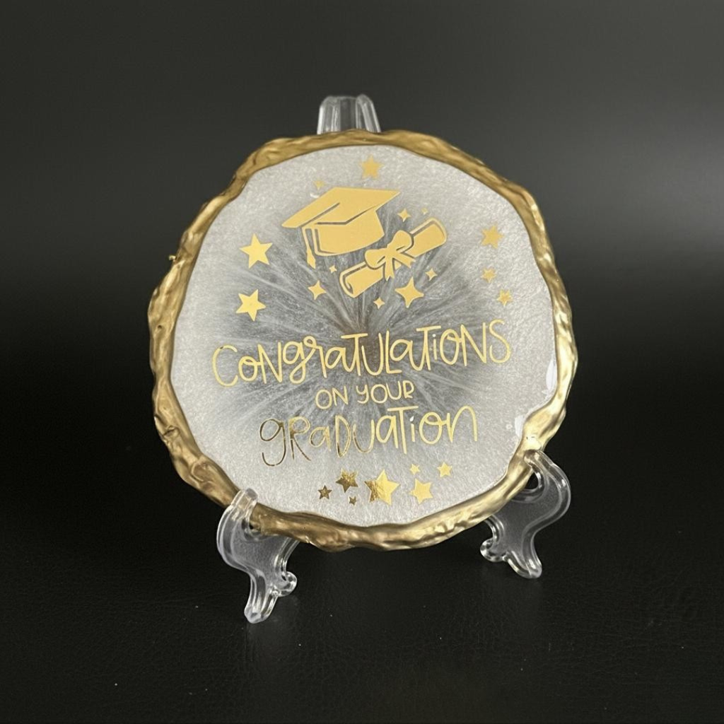 Handmade Resin Graduation Coaster with Gold Detailing