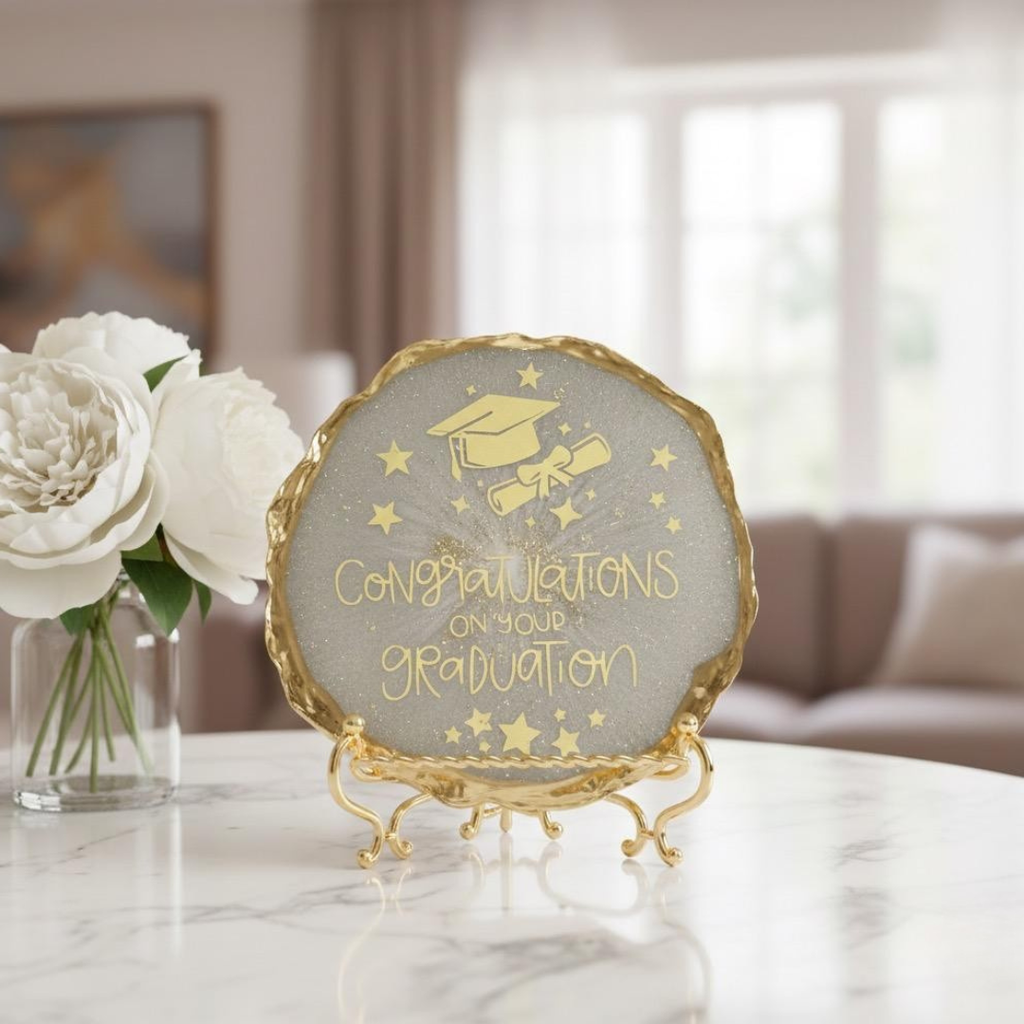 Handmade Resin Graduation Coaster with Gold Detailing