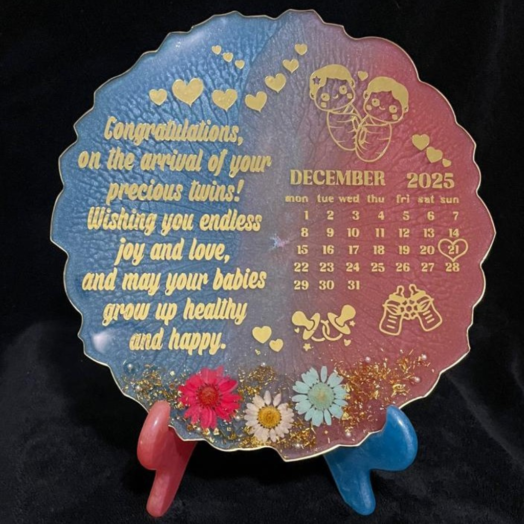 Handmade Twin Baby Congratulations Resin Coaster