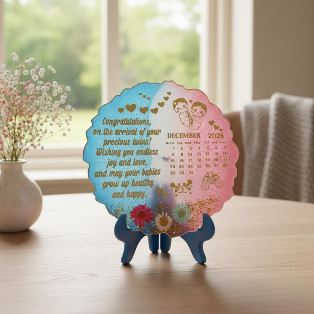 Handmade Twin Baby Congratulations Resin Coaster