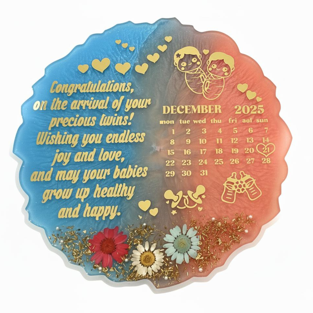 Handmade Twin Baby Congratulations Resin Coaster