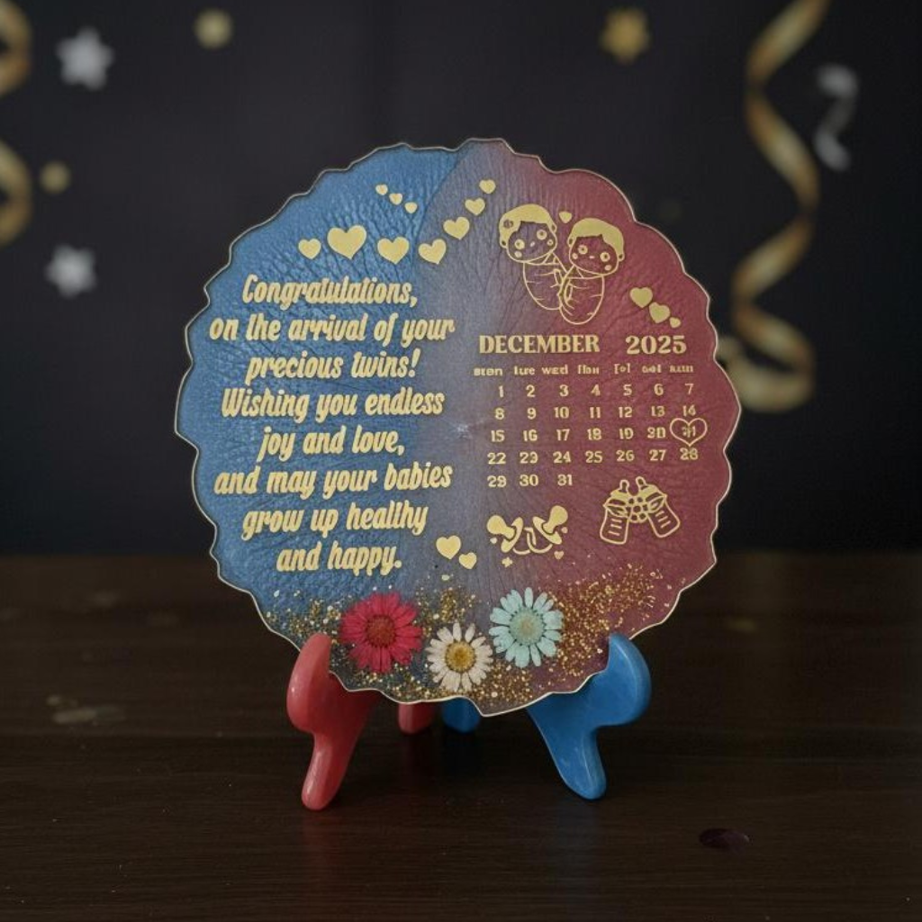 Handmade Twin Baby Congratulations Resin Coaster