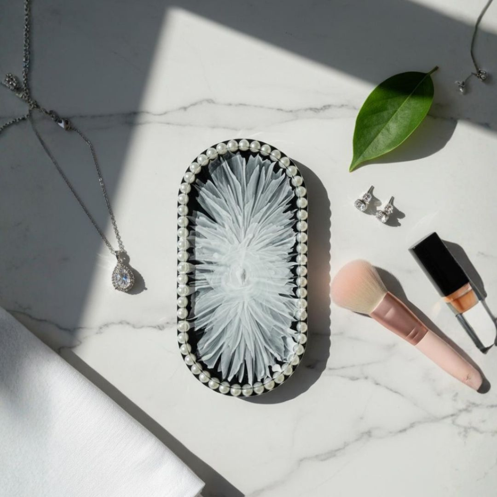 Handmade White Resin Pearl Vanity Tray