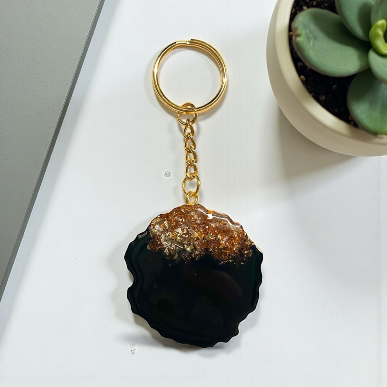 Gold Leaf Resin Keychain