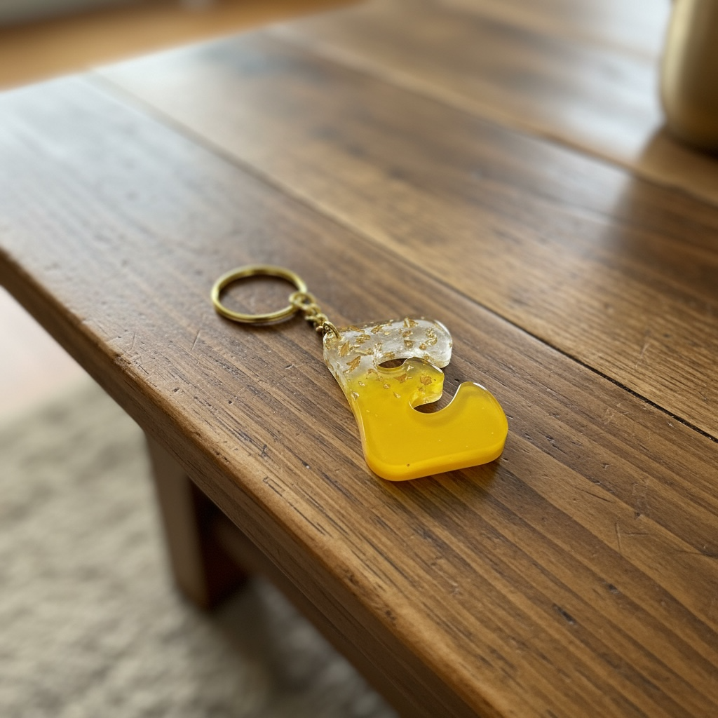 Handmade E Gold Leaf Resin Keychain