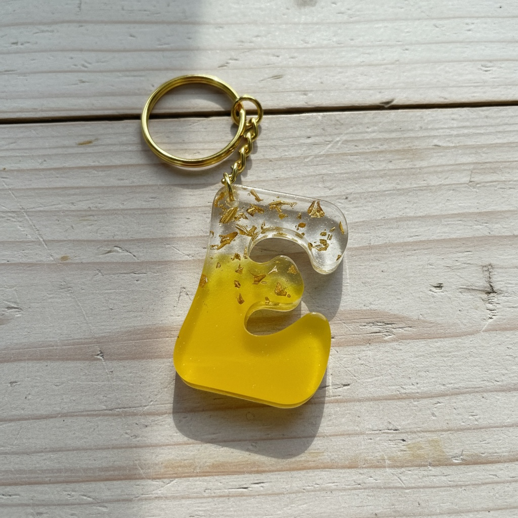 Handmade E Gold Leaf Resin Keychain