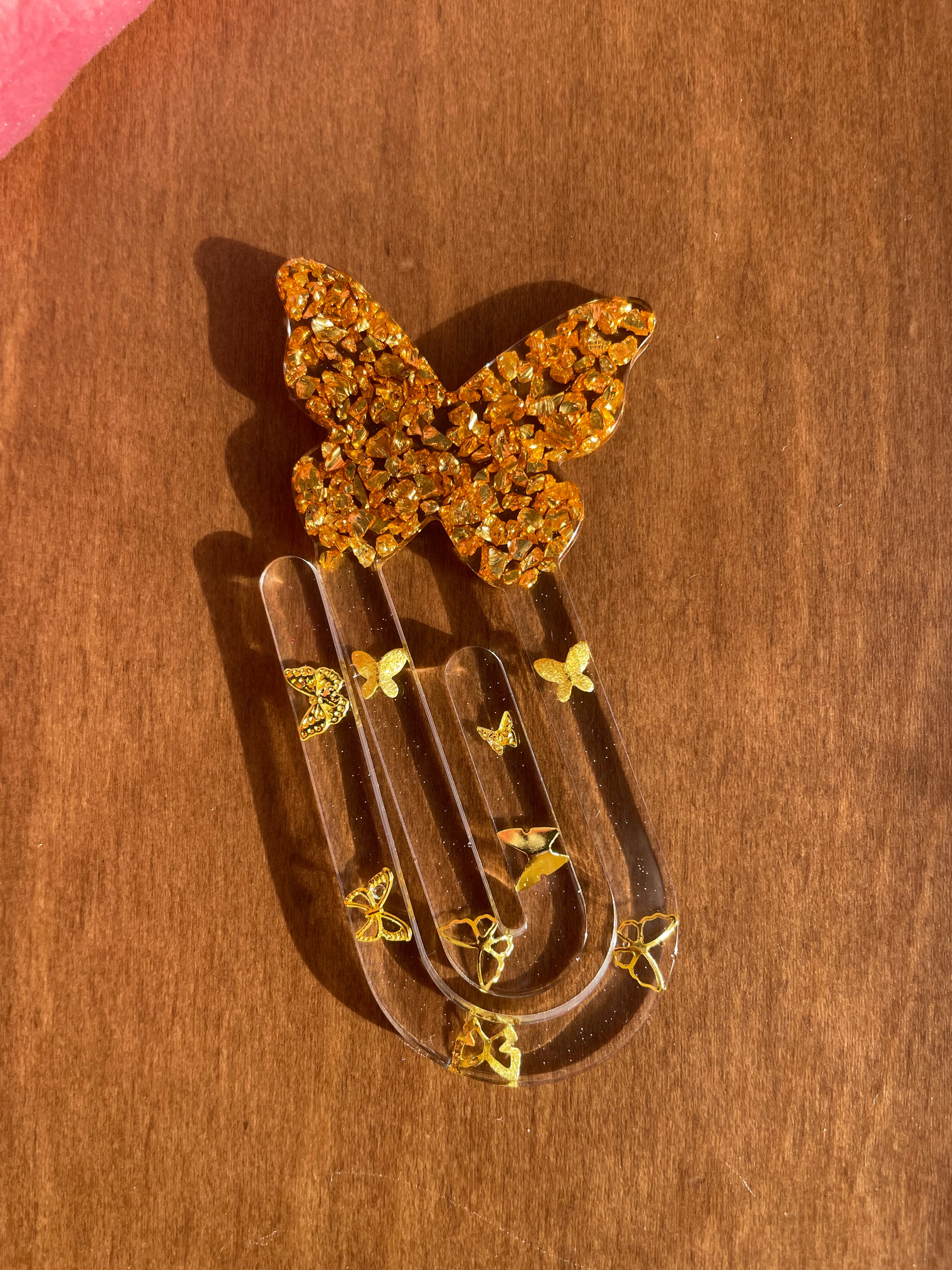 Handmade Resin Golden Butterfly Paper Clip Bookmark