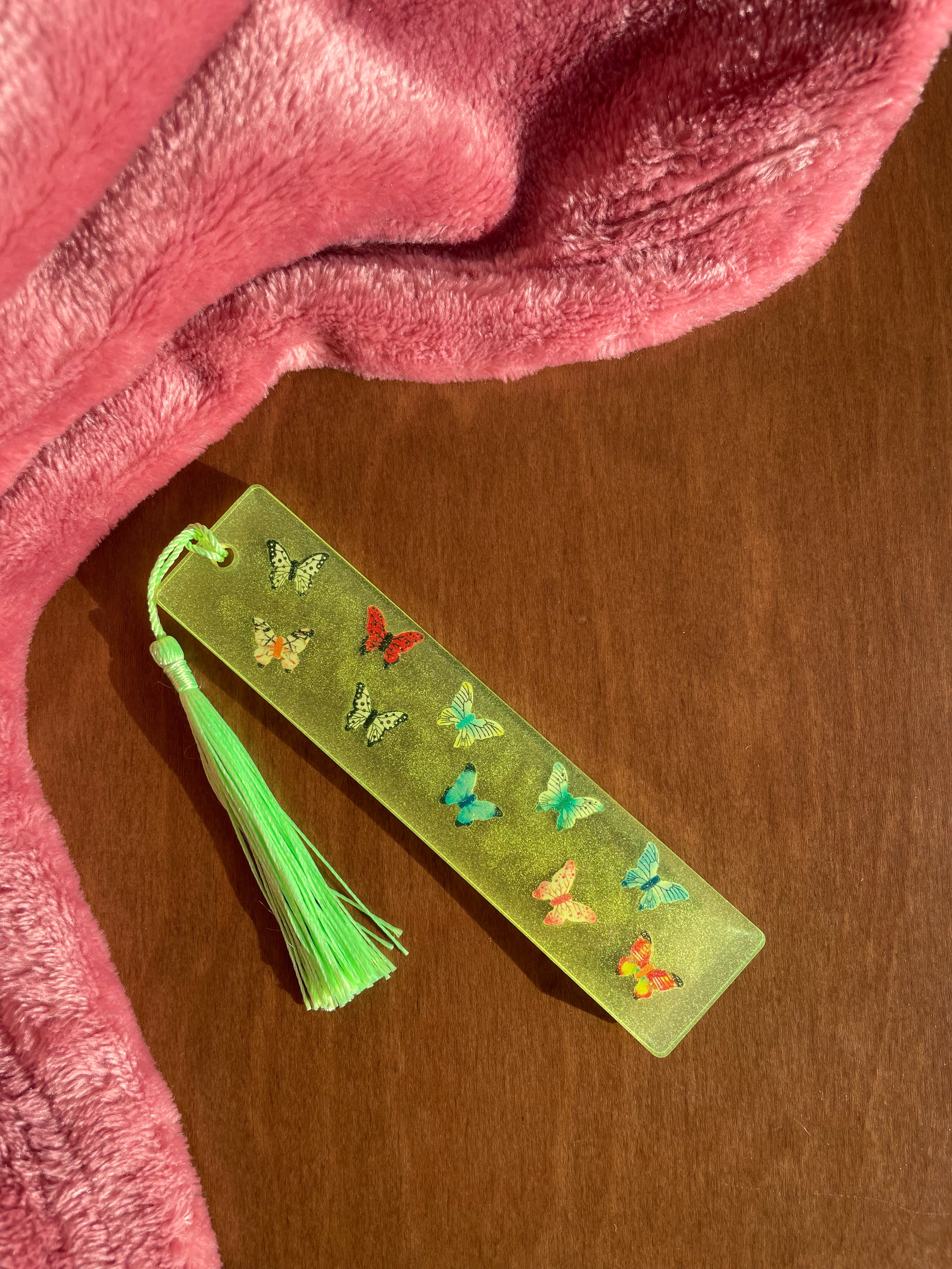 Handmade Green Butterfly Resin Bookmark with Tassel
