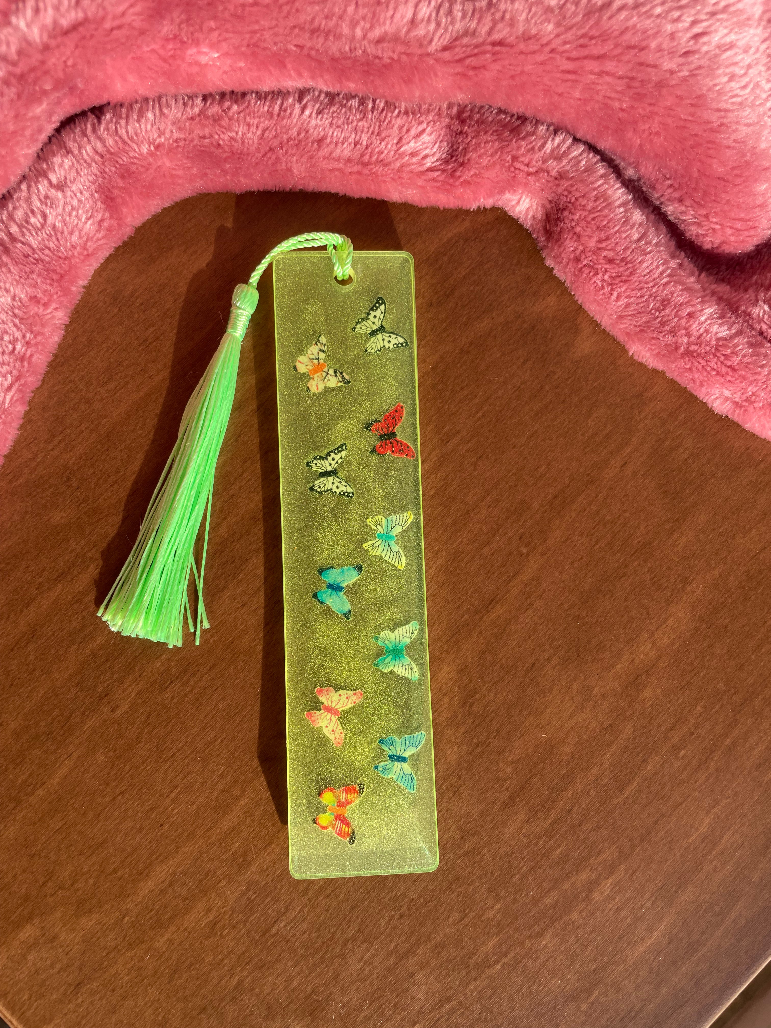 Handmade Green Butterfly Resin Bookmark with Tassel