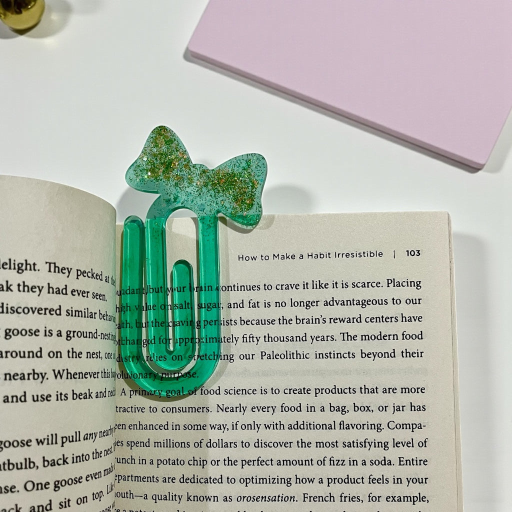 Handmade Resin Bow Glitter Sequins Paperclip Bookmark