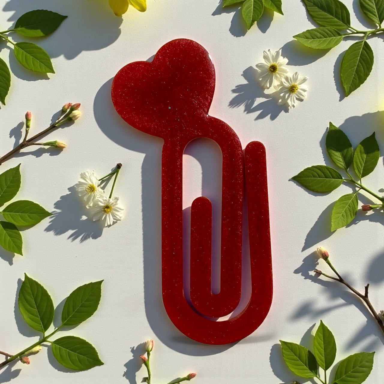 Handmade Red Heart Resin Paper Clip Bookmark