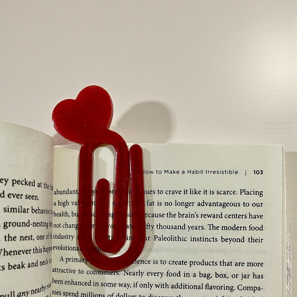 Handmade Red Heart Resin Paper Clip Bookmark