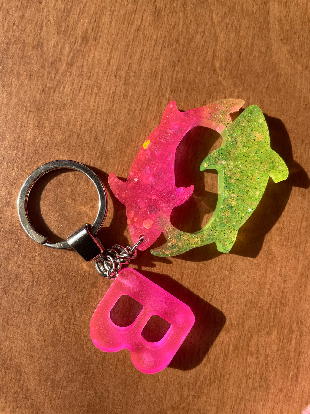 Handmade Letter B Resin Pisces Keychain