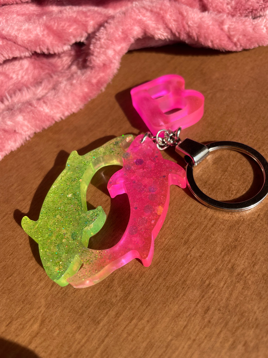 Handmade Letter B Resin Pisces Keychain