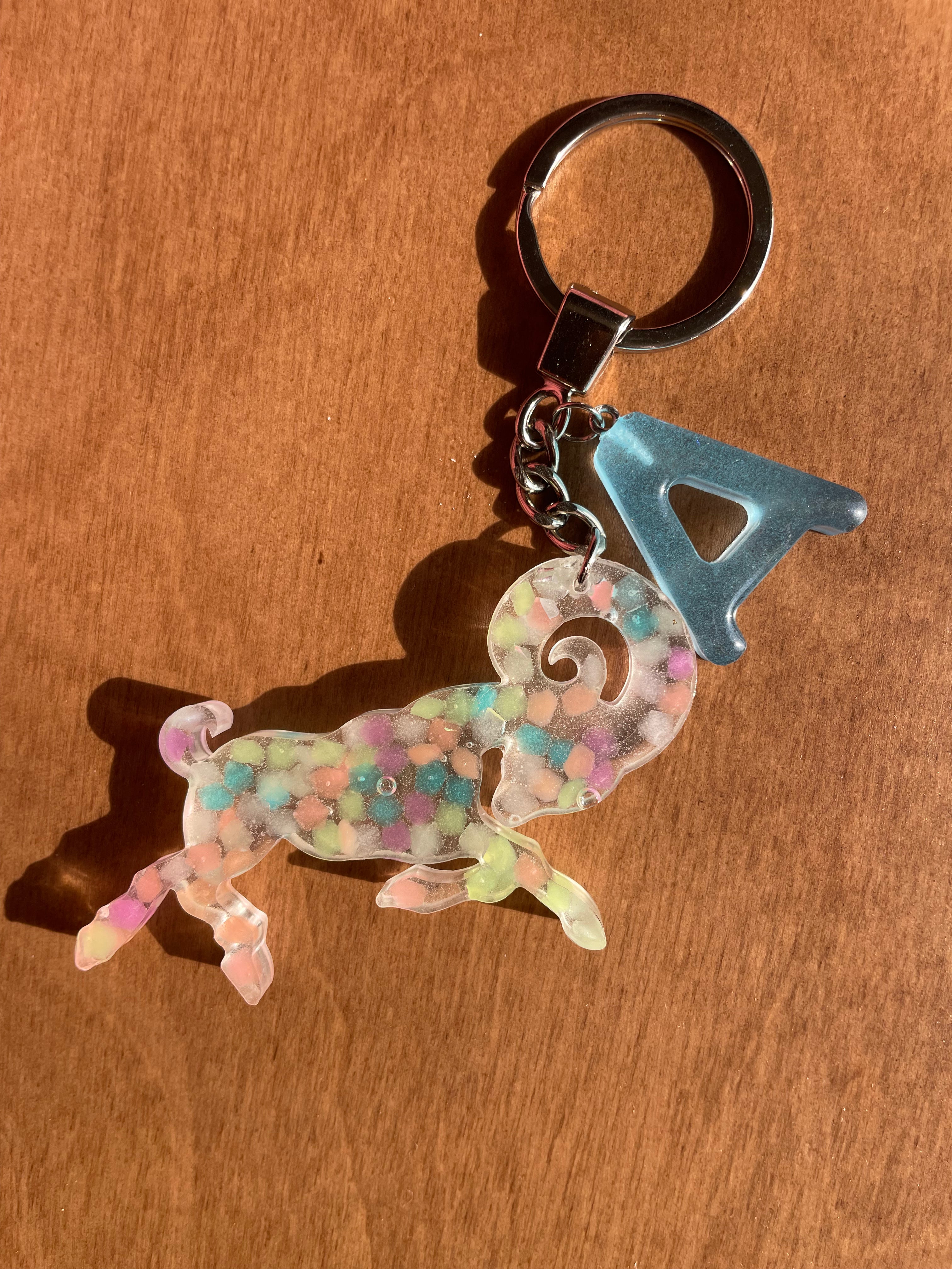 Handmade Letter A Resin Aries Keychain