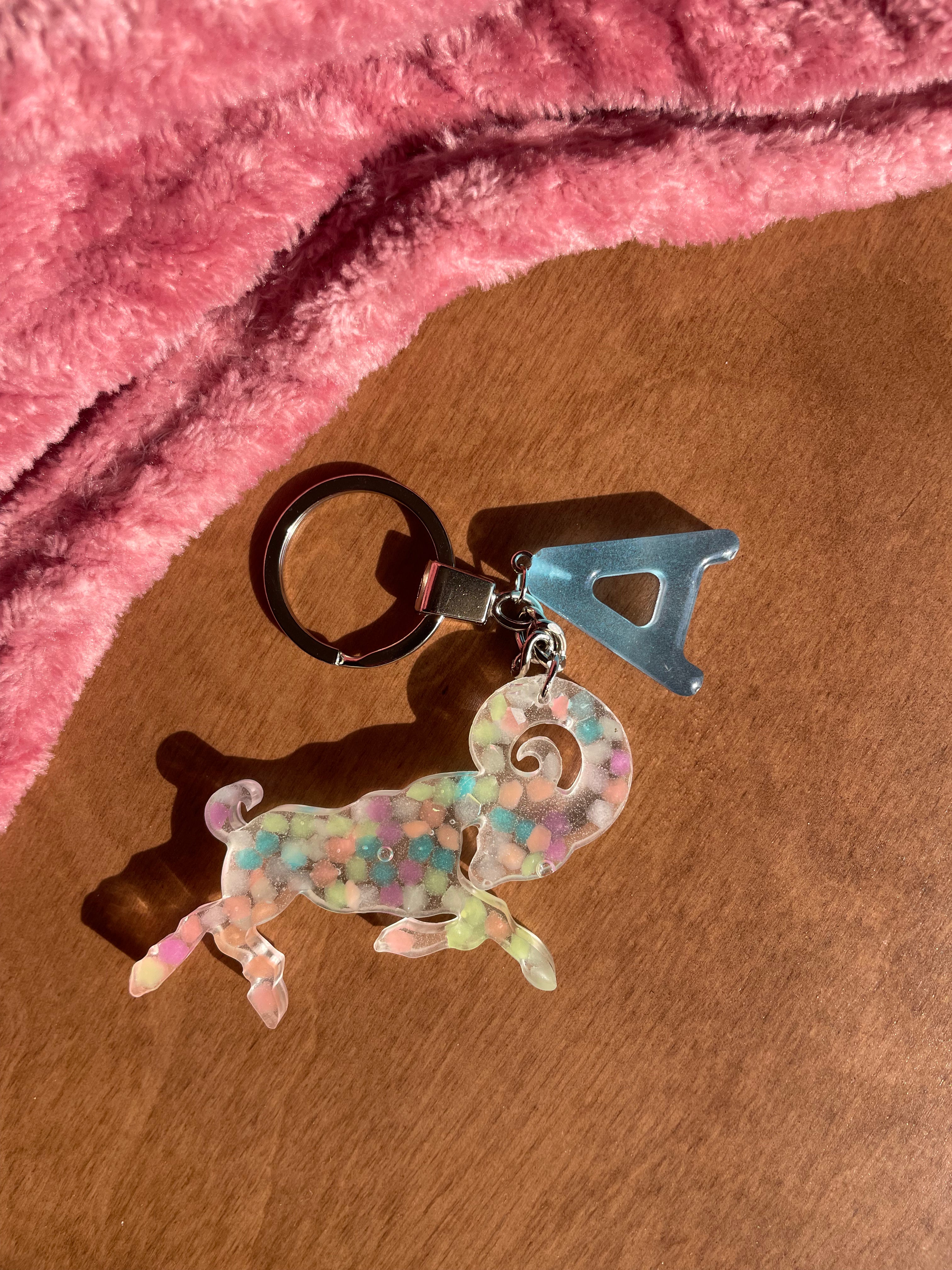 Handmade Letter A Resin Aries Keychain