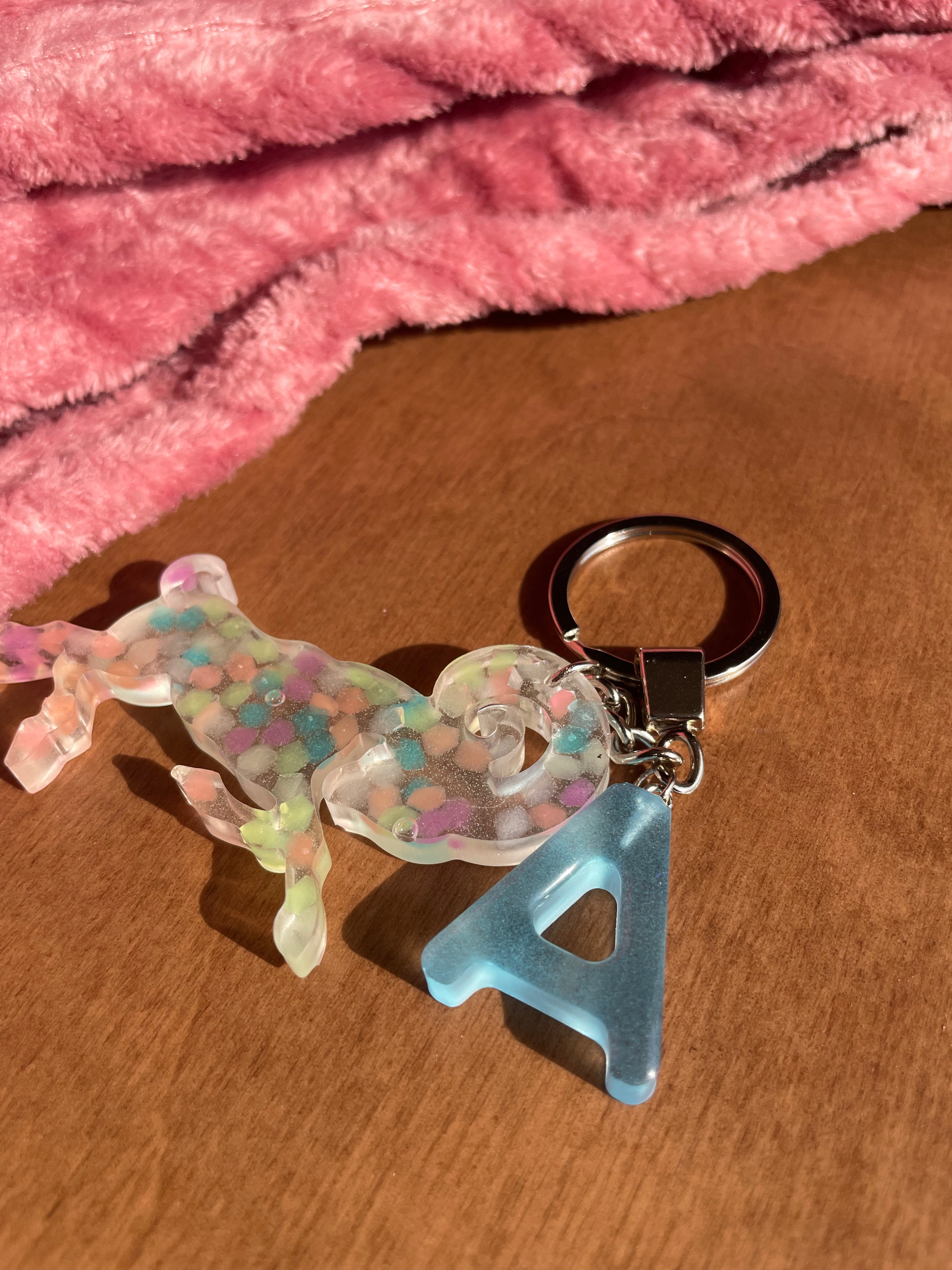 Handmade Letter A Resin Aries Keychain