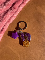 Handmade V Resin Golden Purple Stones Star Keychain
