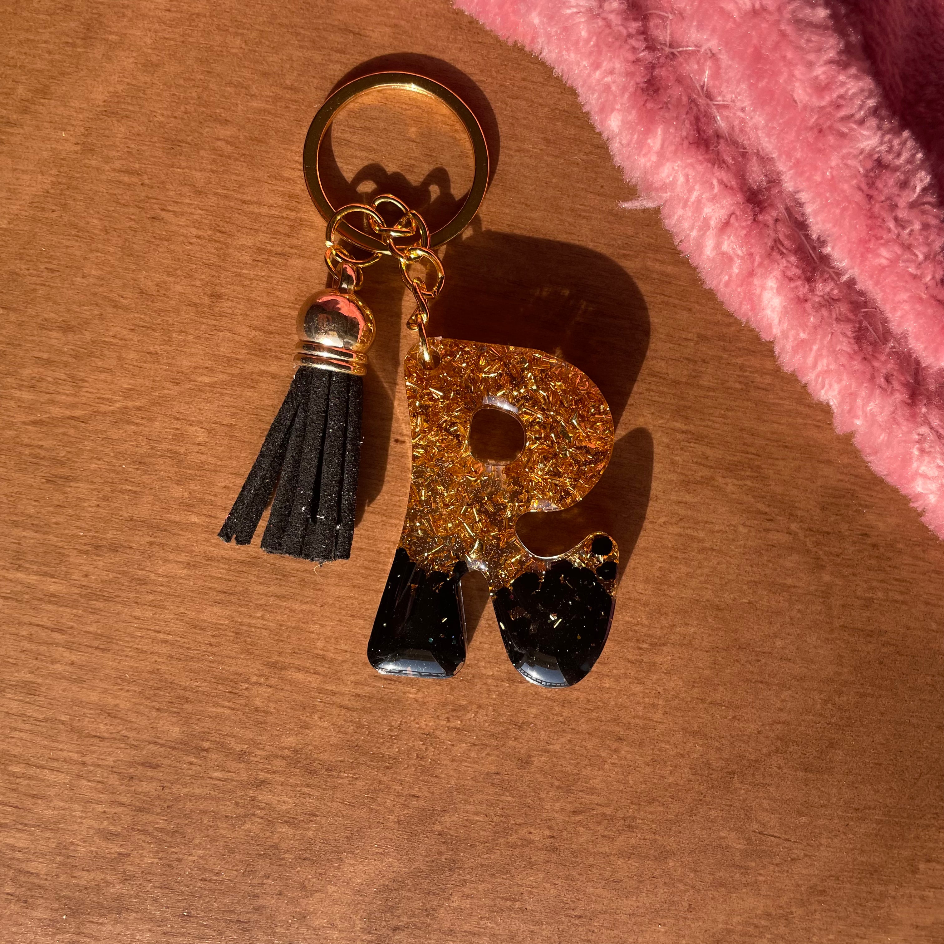 Handmade R Resin Gold Foil Keychain