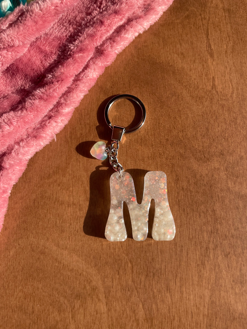 Handmade M Resin Neon Powder Pearls Keychain