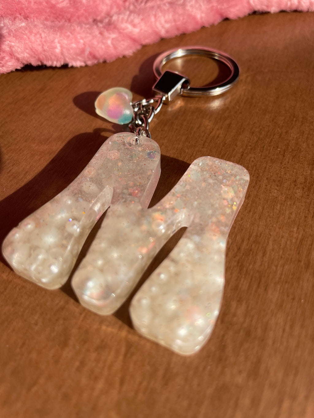 Handmade M Resin Neon Powder Pearls Keychain
