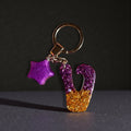 Handmade V Resin Golden Purple Stones Star Keychain