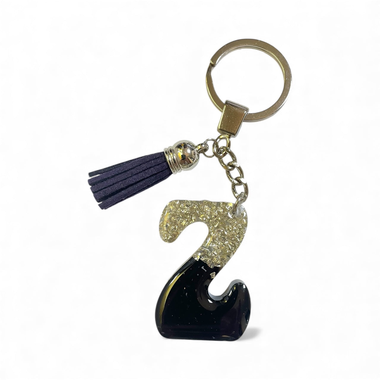 Resin Initial Keychain Z - Silver Stones