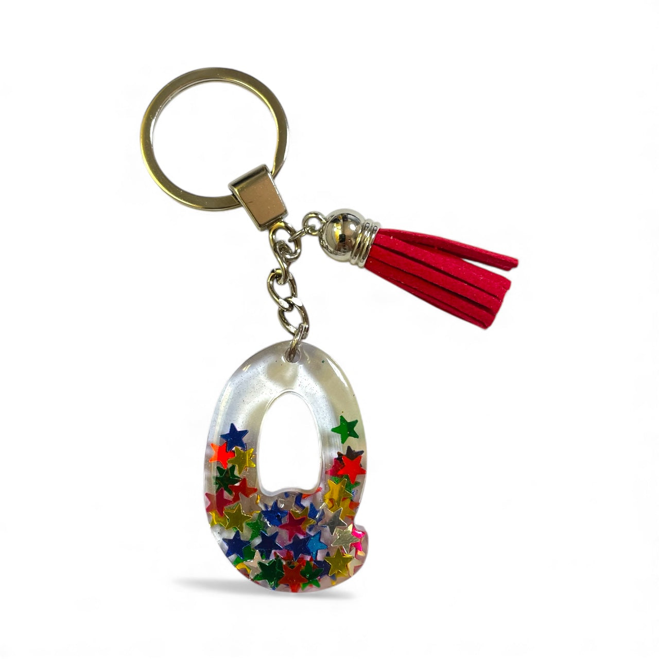 Q Letter Resin Keychain - Star Sequins